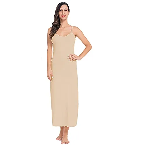 MANCYFIT Long Slips for Under Dresses Full Length Adjustable Spaghetti Strap Nightgown