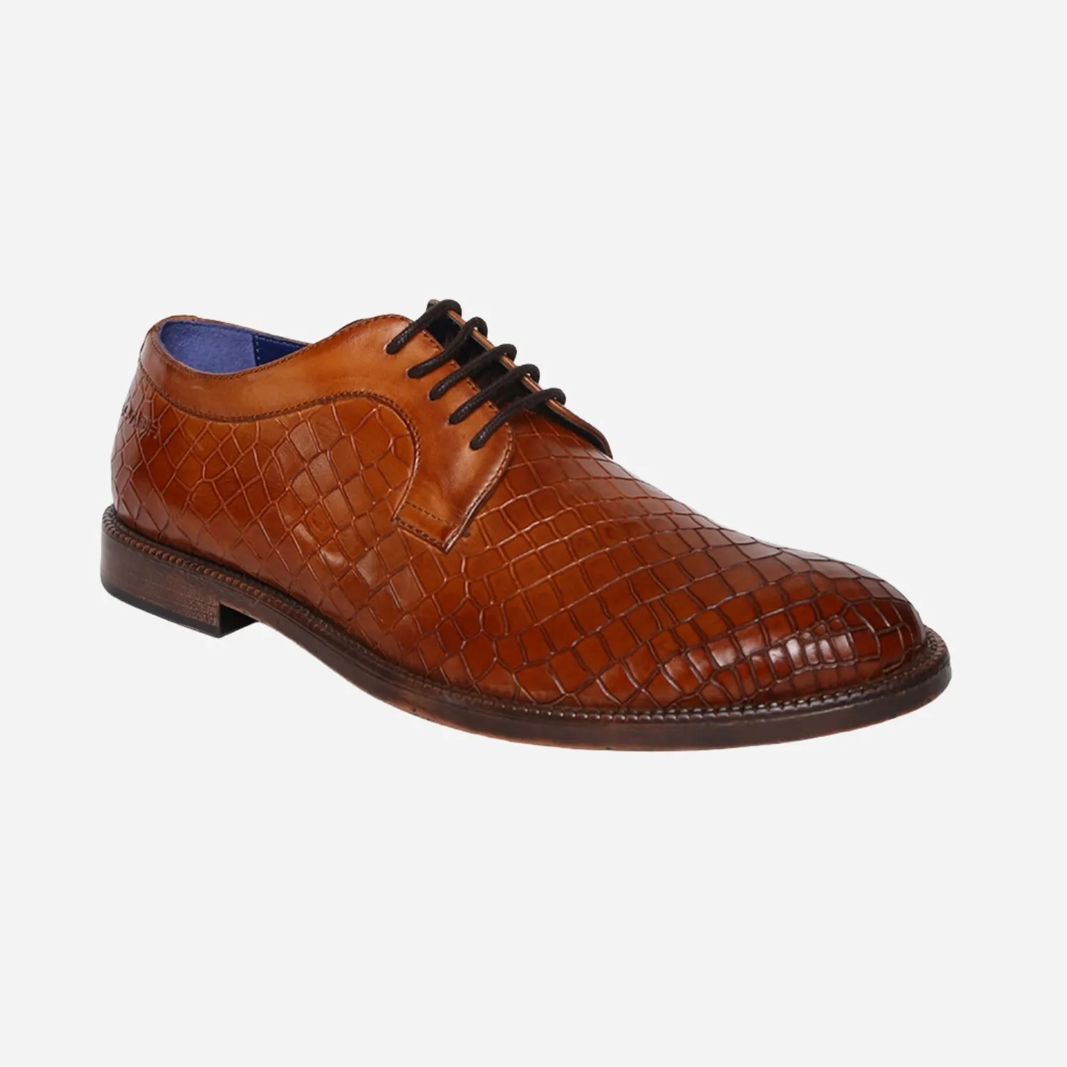 Masabih Genuine Leather Tan Printed Casual Derby Laceup Shoes For Men