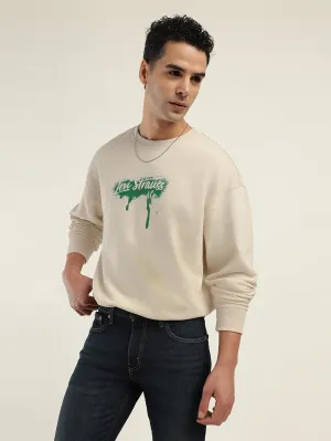 Men's Brand Logo Cream Crew Neck Sweatshirt