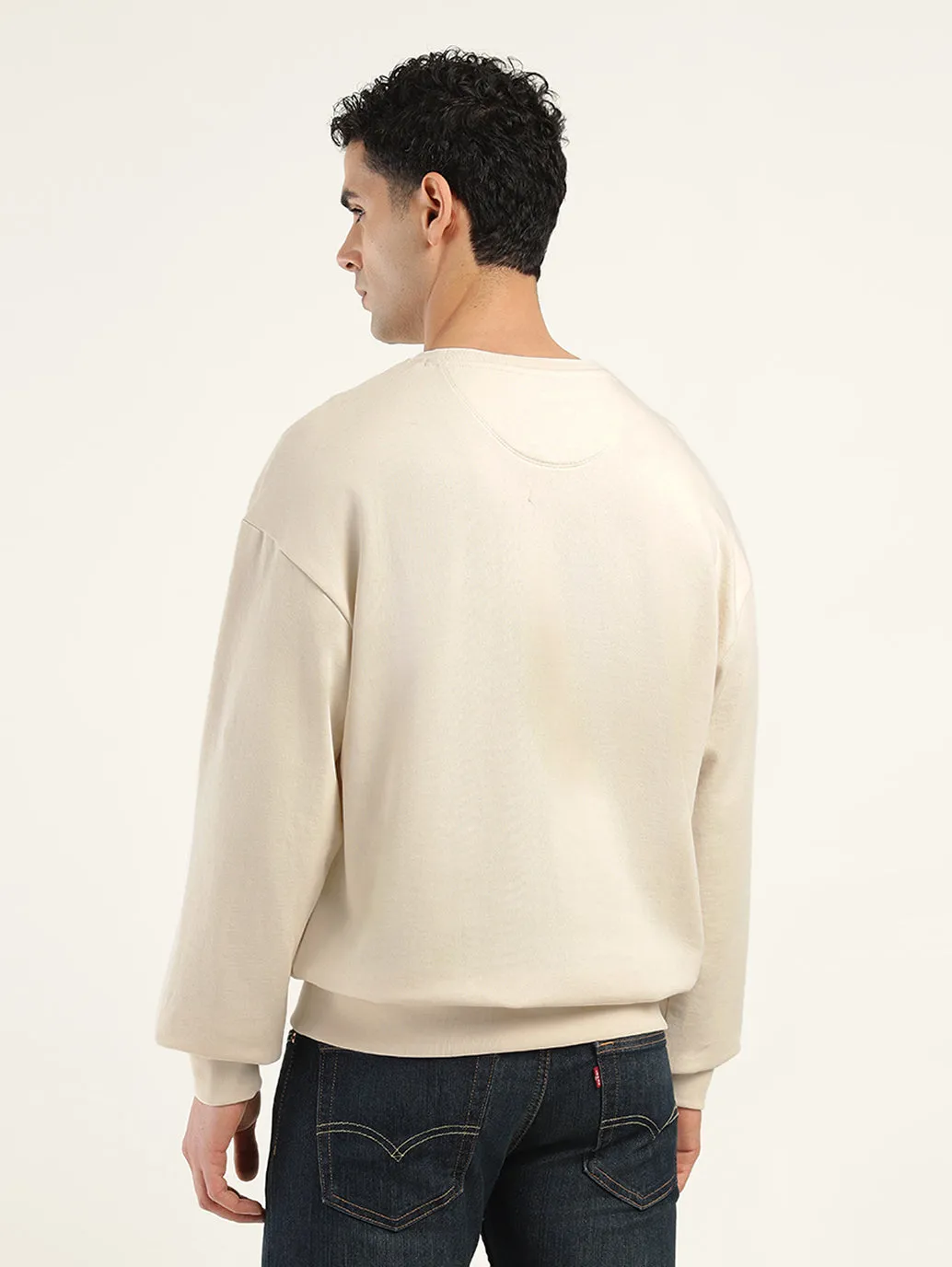 Men's Brand Logo Cream Crew Neck Sweatshirt