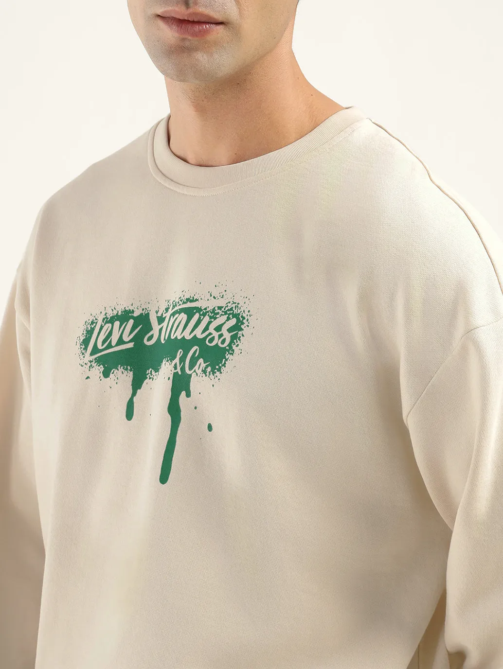 Men's Brand Logo Cream Crew Neck Sweatshirt
