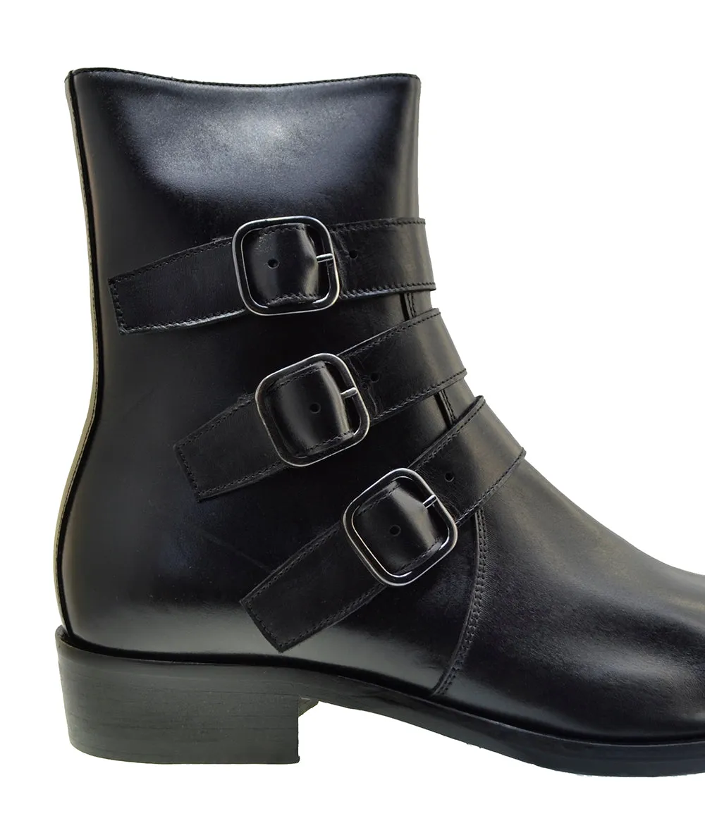 Men's Italian Shoes Jo Ghost 2820 Black Leather Buckle Chelsea Boots