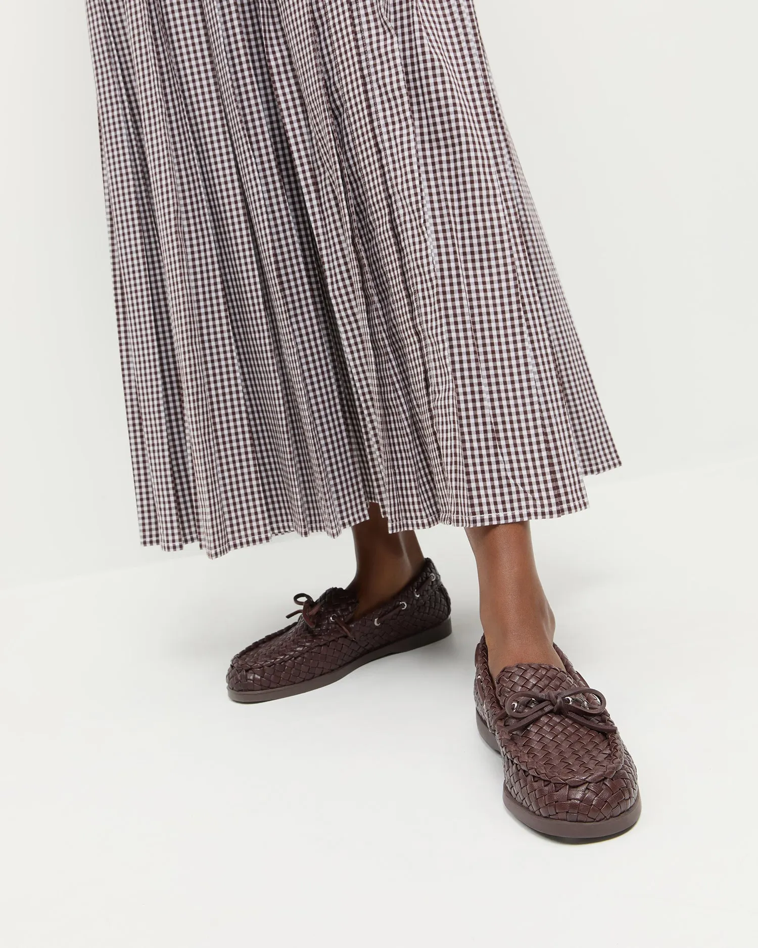 Minnie Espresso Woven Leather Moccasin