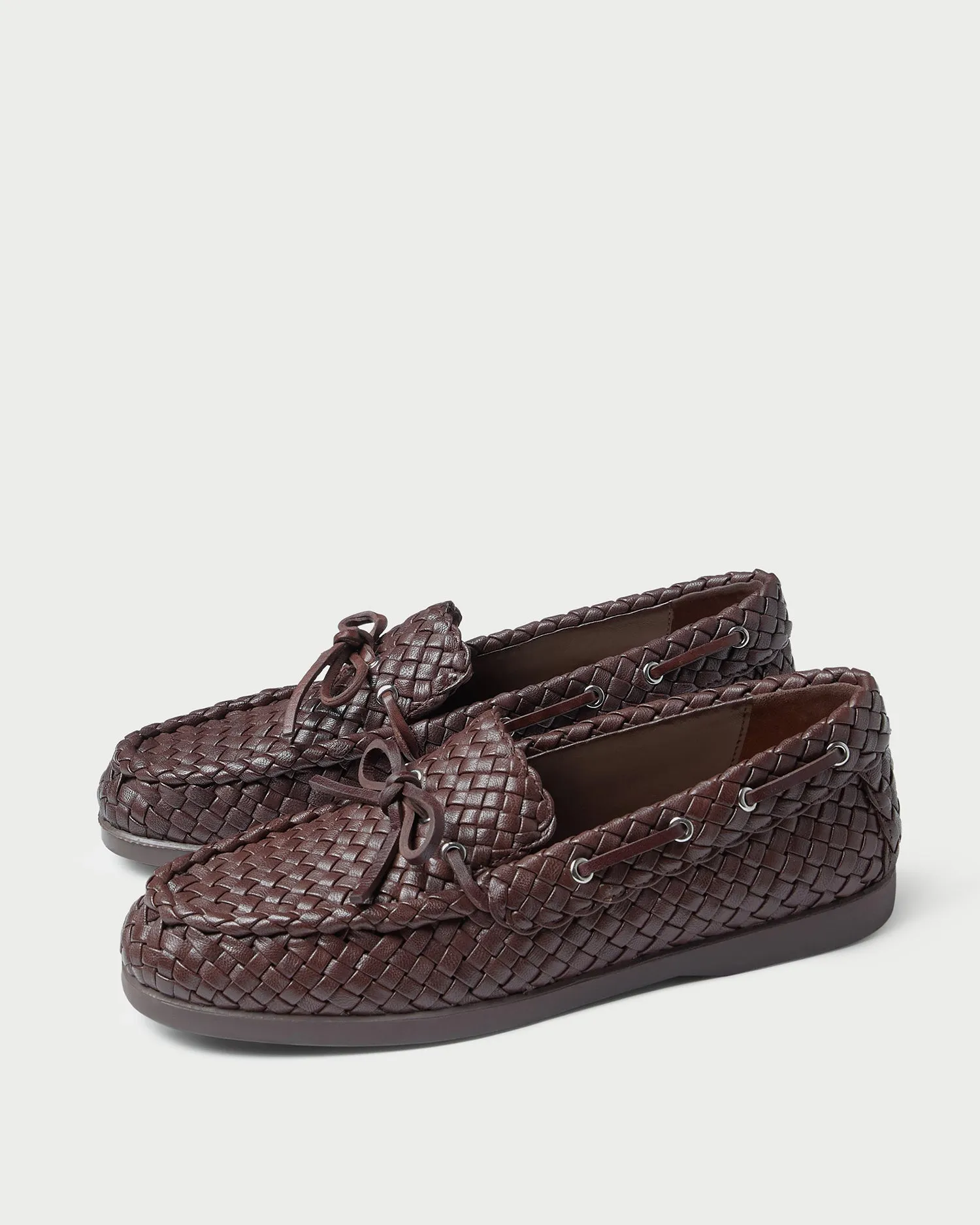 Minnie Espresso Woven Leather Moccasin
