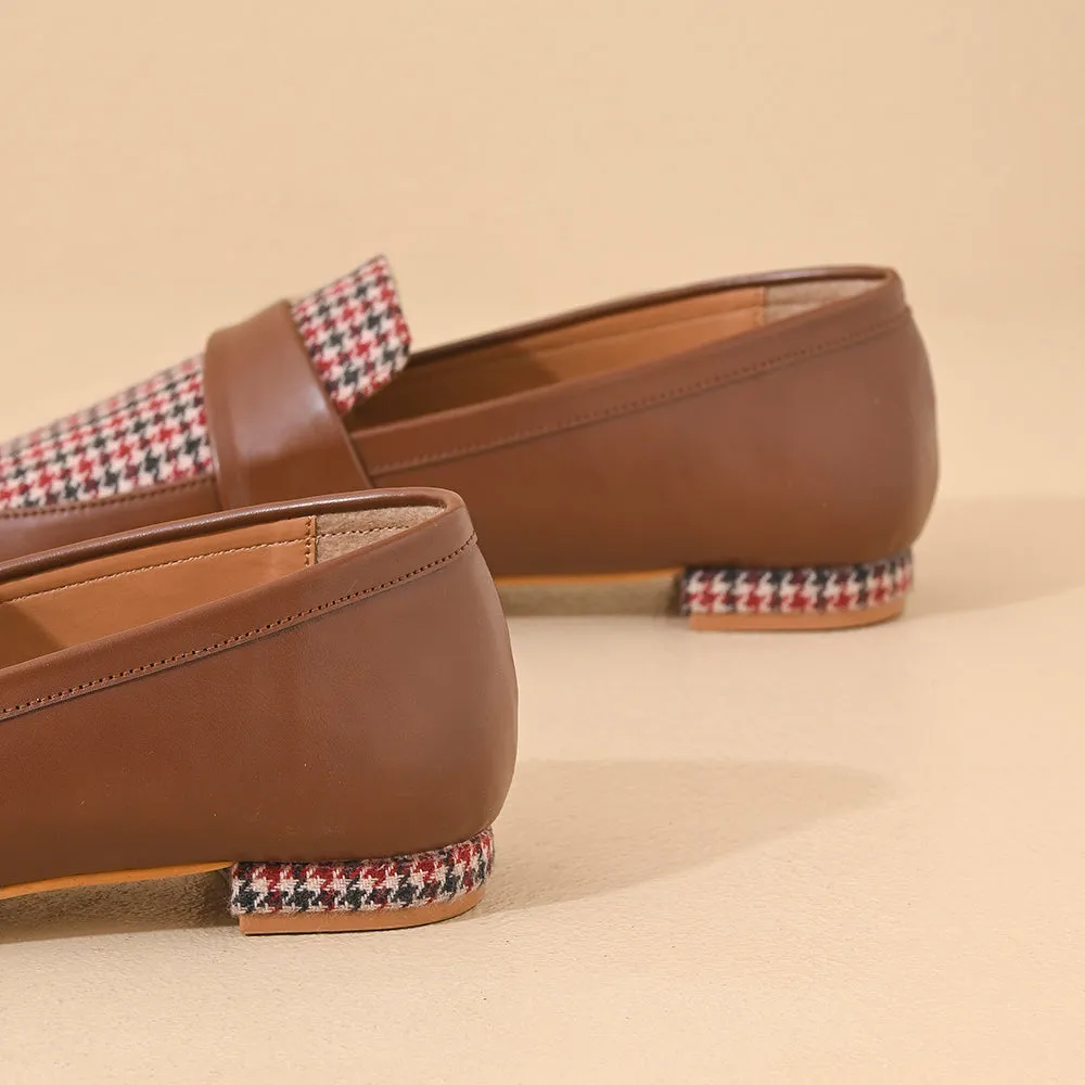 Oak Houndstooth Square Toe Loafers Shoes