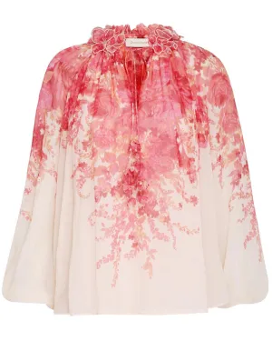 Pink Ikat Floral High Tide Billow Blouse