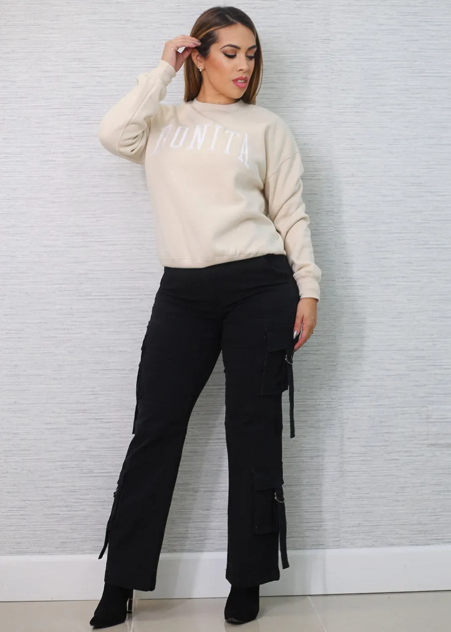 Relaxed Fit Fleece Sweatshirt Beige "Bonita"