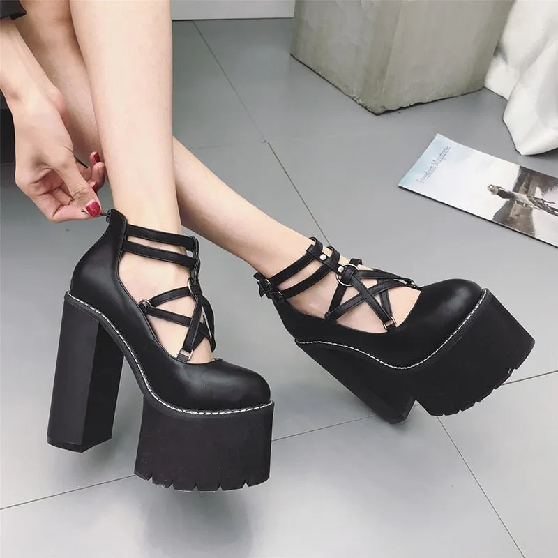 'Shadows' Black Gothic Chunky Shoes