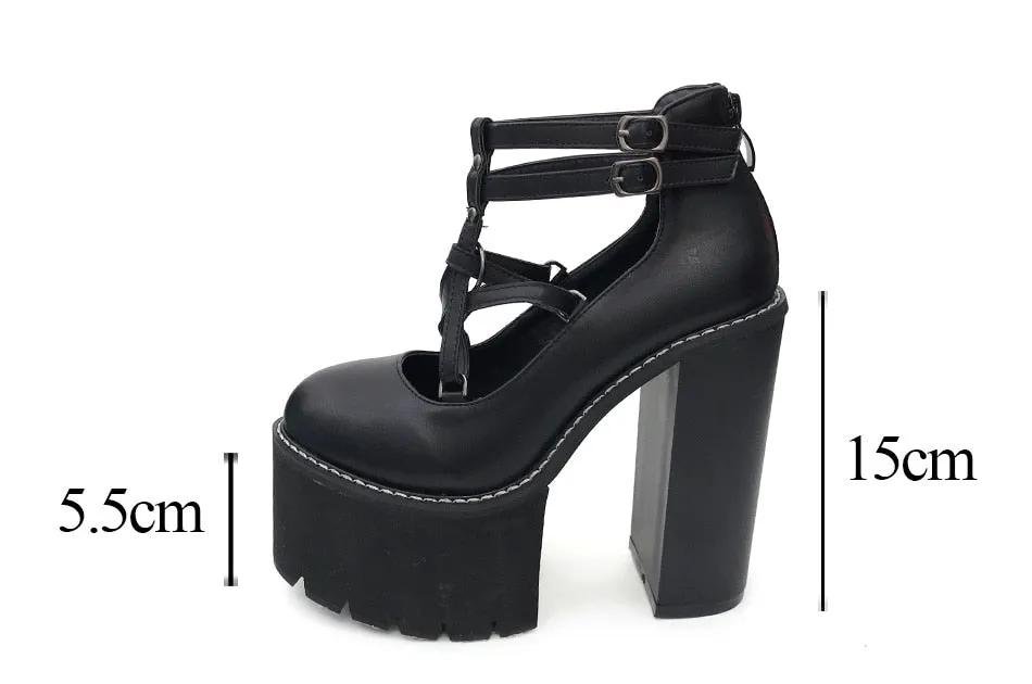 'Shadows' Black Gothic Chunky Shoes