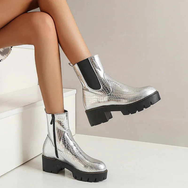 Stone patterned chunky platform chelsea boots