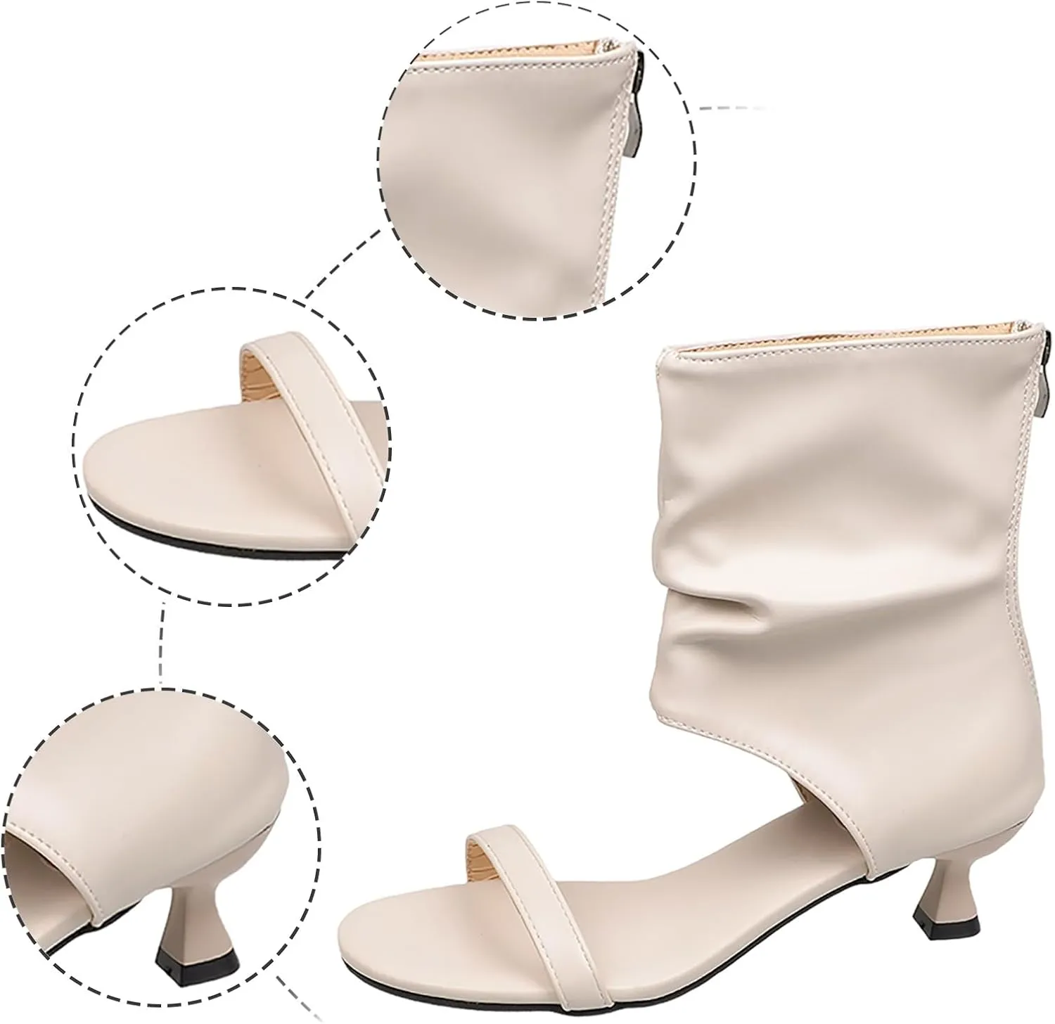 Women's Back Zippered Buckled Leather Sandal Boots,Open Toe Heeled Sandals Bootie Slip on Beach Ladies Sandals Shoes