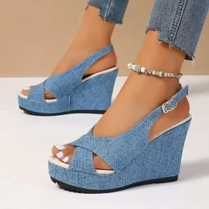Women's Denim Platform Wedge Sandals 13646124C