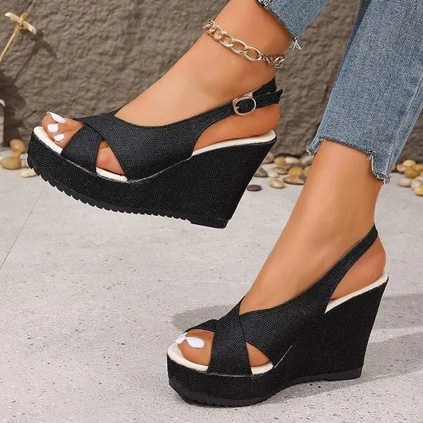 Women's Denim Platform Wedge Sandals 13646124C