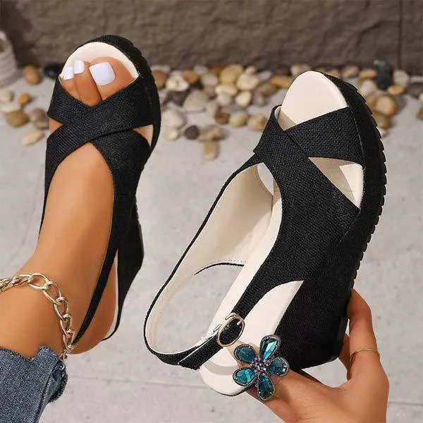 Women's Denim Platform Wedge Sandals 13646124C